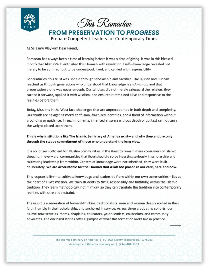 TISA Ramadan 2026 Letter - Page 1