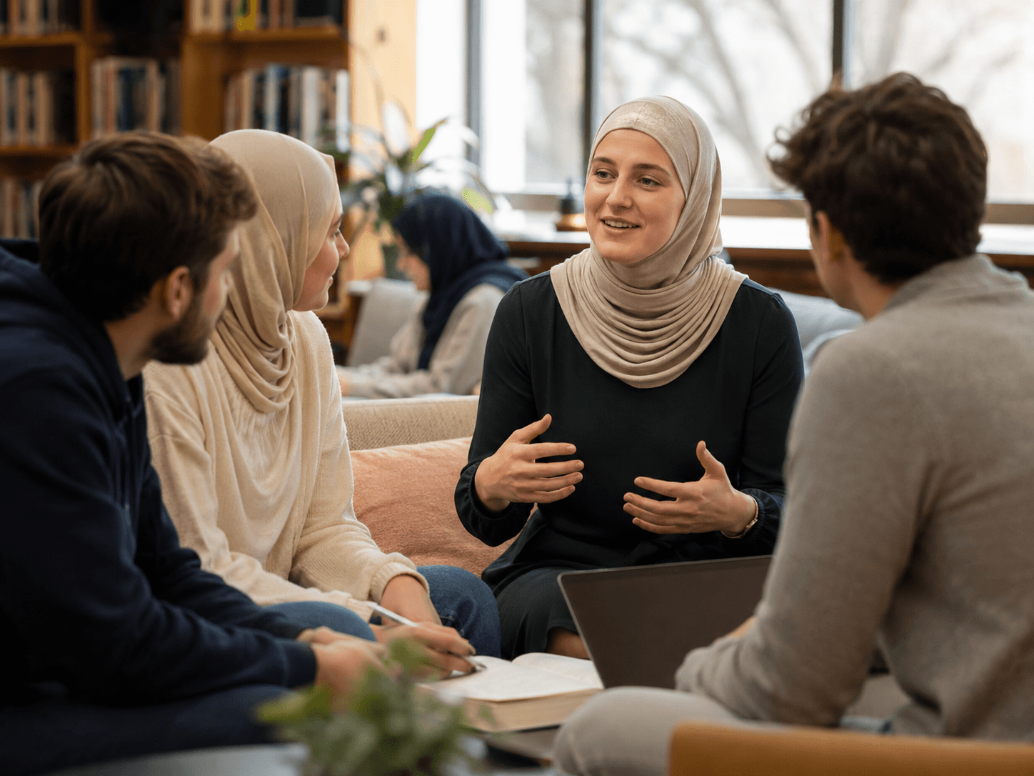 Muslim students receiving support in a university setting