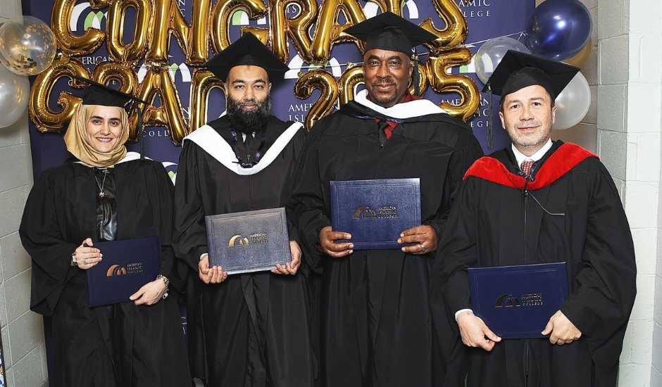 American Islamic College graduates holding diplomas, Class of 2025